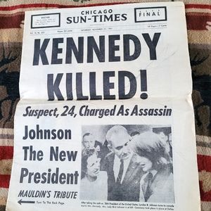 Historical reissued front page news from Chicago-Sun Times newspaper.